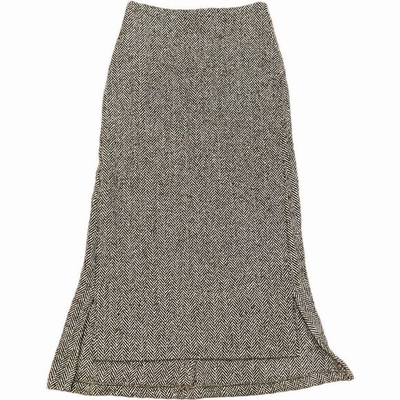 Anthropologie Dresses & Skirts - ANTHROPOLOGIE Wool Blend Maxi Skirt Herringbone Brown Cream Hi Low Hem Unlined